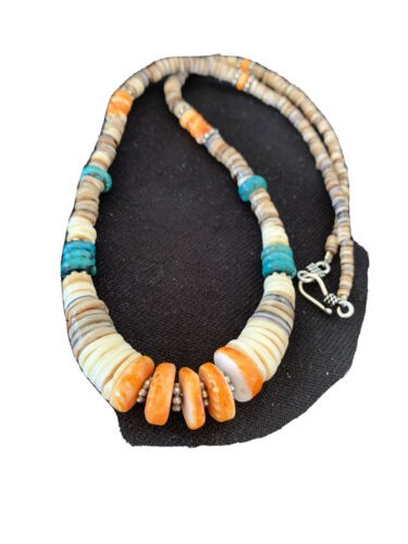 Navajo MultiColor Shell Necklace Sterling Silver Graduated 20" 927