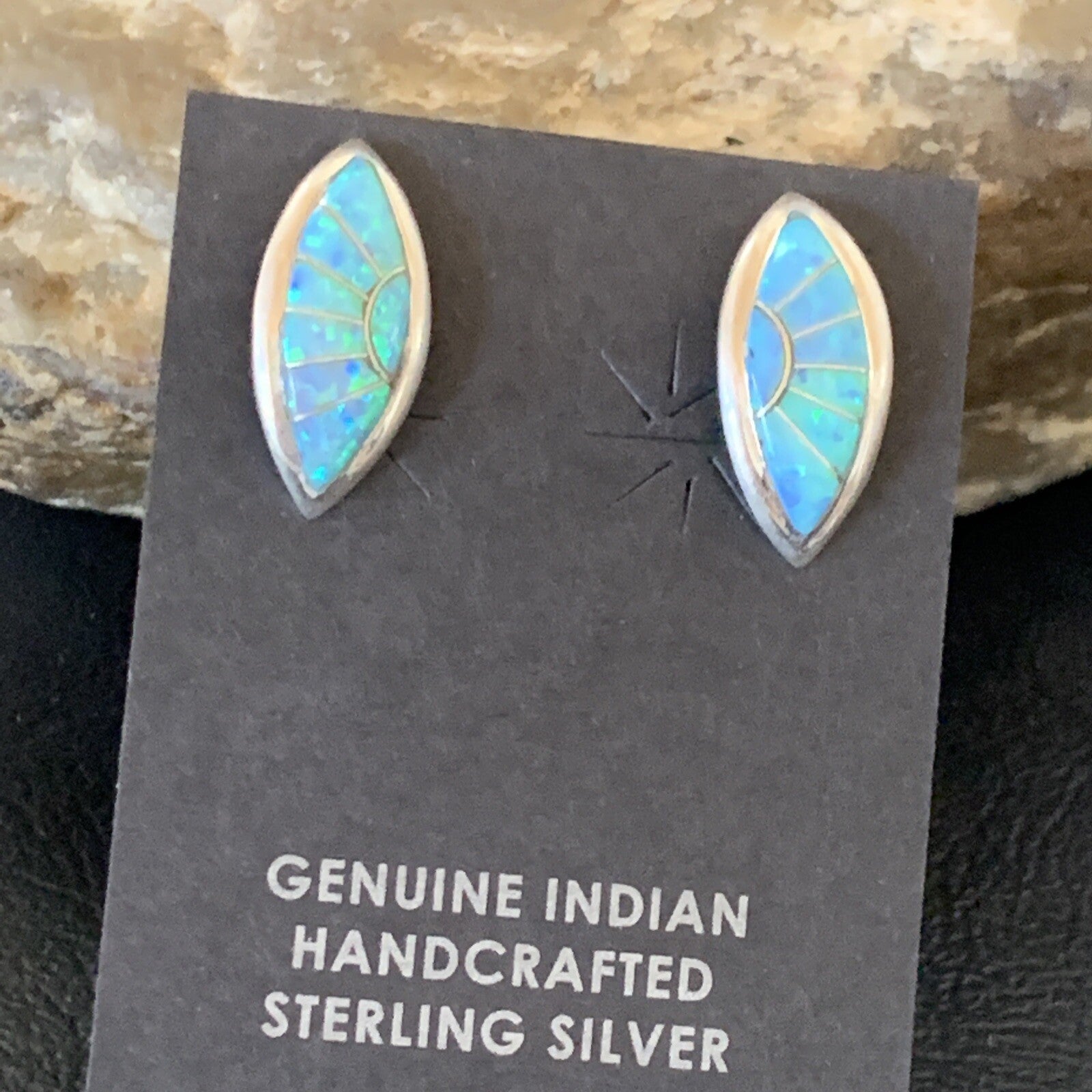 Womens Blue Opal Inlay Navajo Sterling Silver Post Earrings 12779
