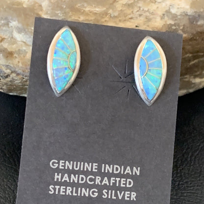 Womens Blue Opal Inlay Navajo Sterling Silver Post Earrings 12779