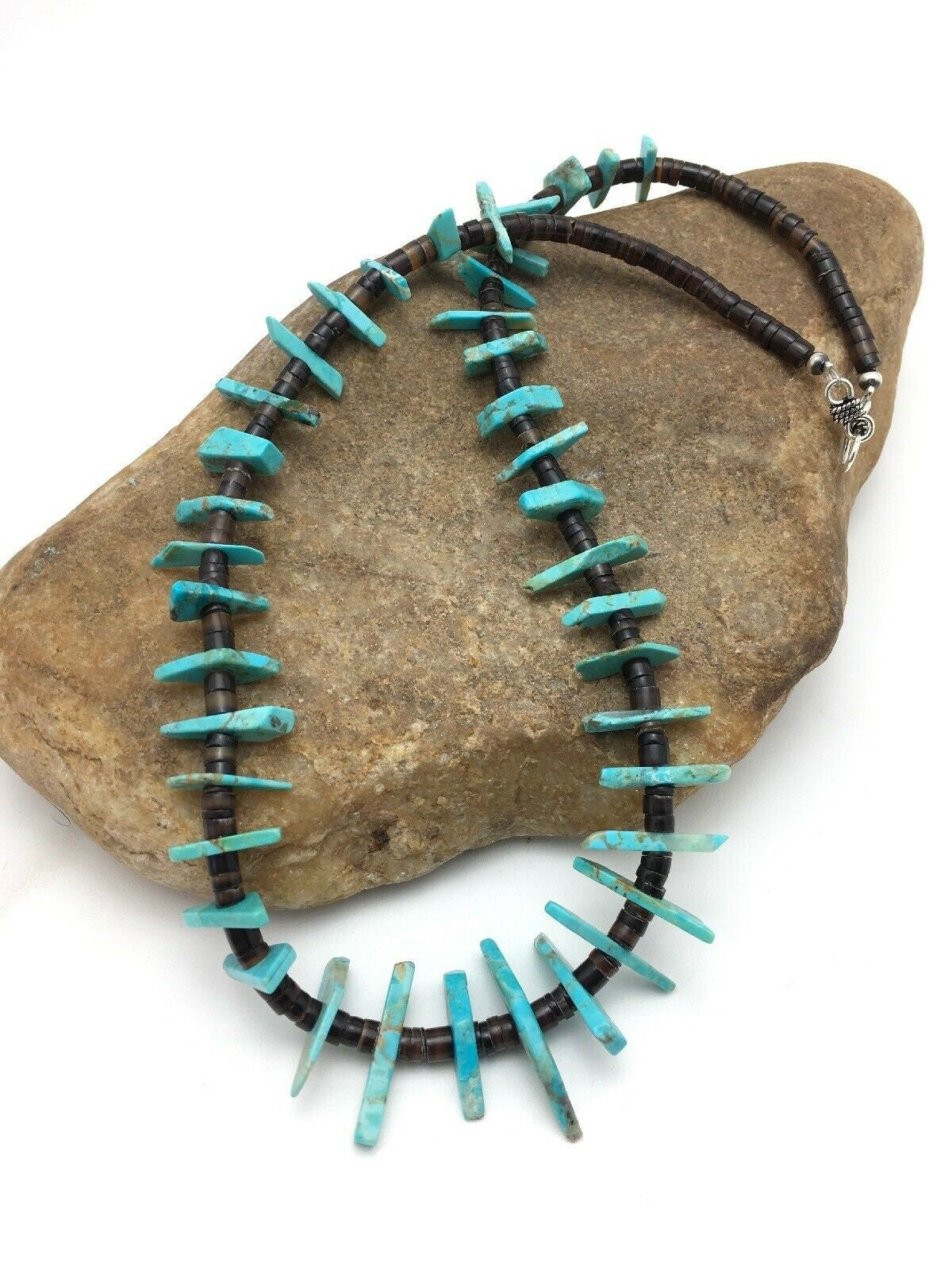Navajo Green Turquoise Bone Bead Necklace Sterling Silver 20" 4044