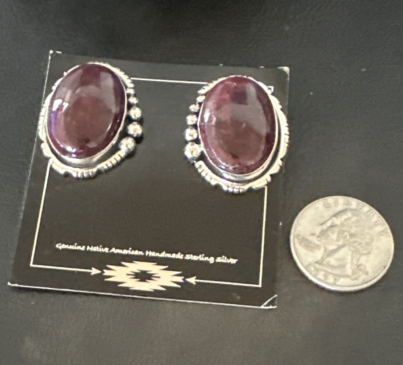 Purple Spiny Oyster Navajo Sterling Silver Stud Post Earrings 1" 18739