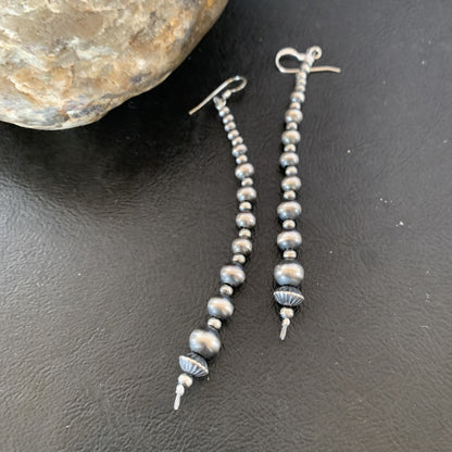 Navajo Sterling Silver Beads Earrings 3.5” 1698