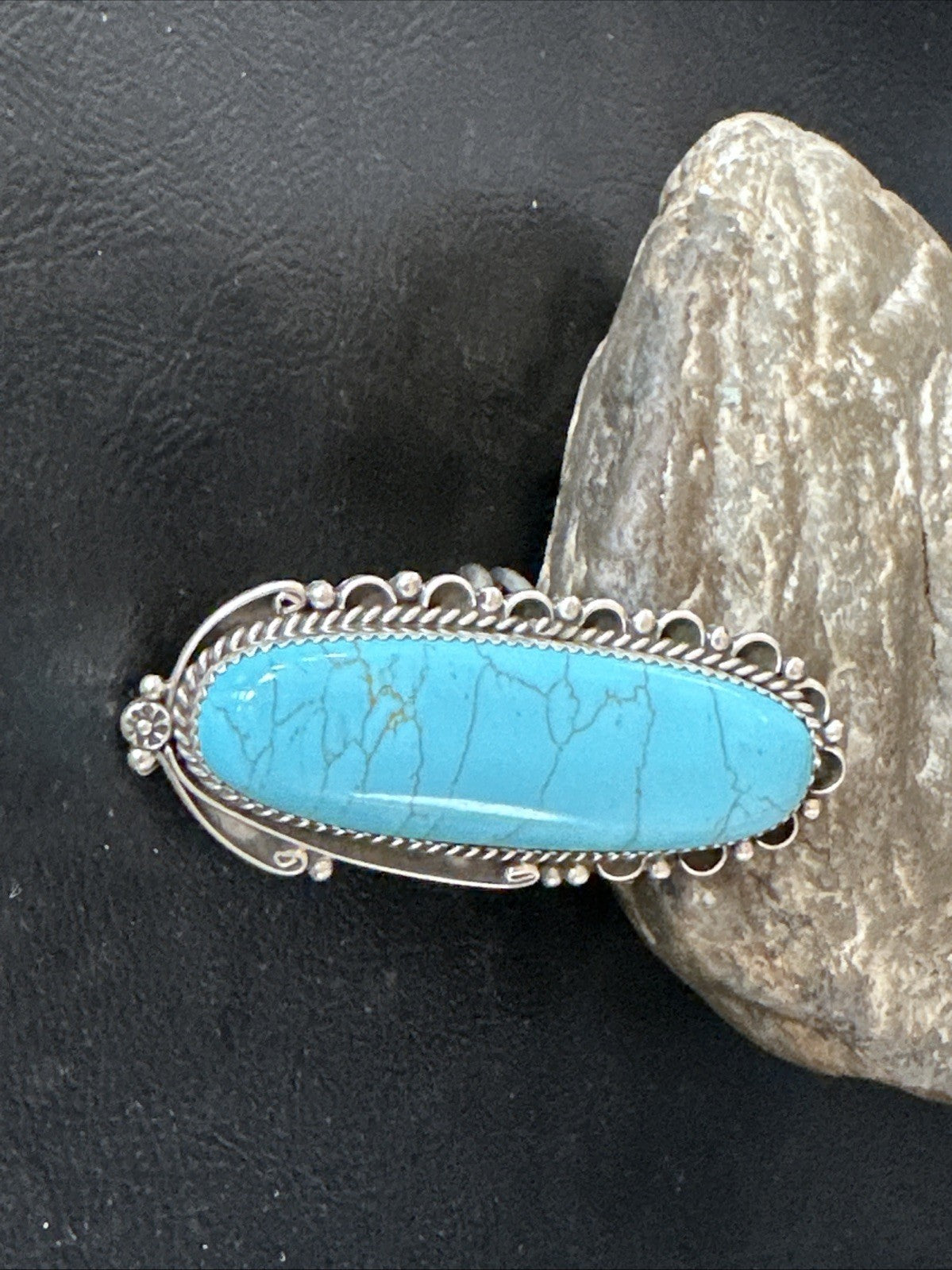 XL Blue Turquoise Navajo Sterling Silver Ring Size 10 19780