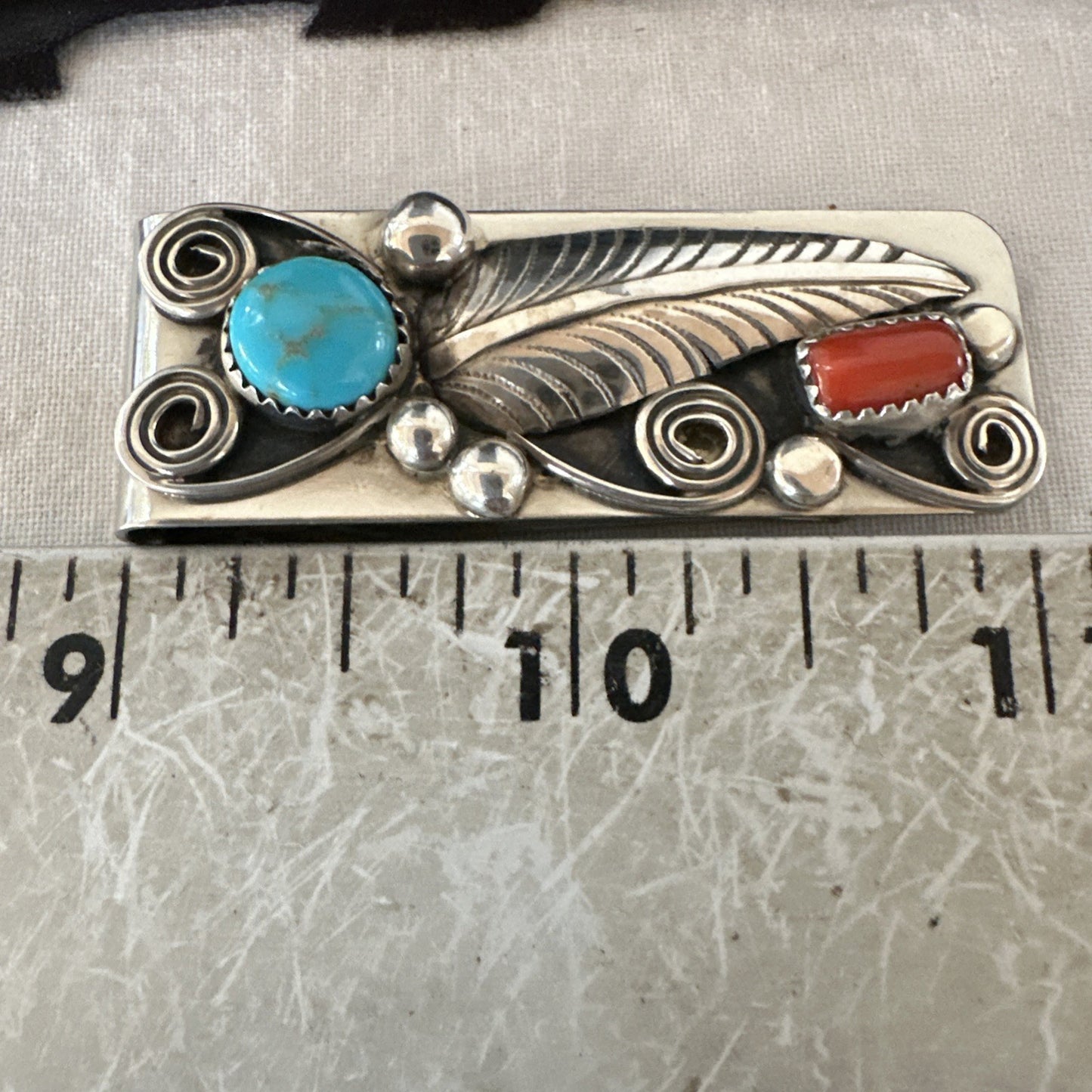 Mens Women Blue Turquoise Coral Navajo Stainless Stamped Silver Money Clip 19736