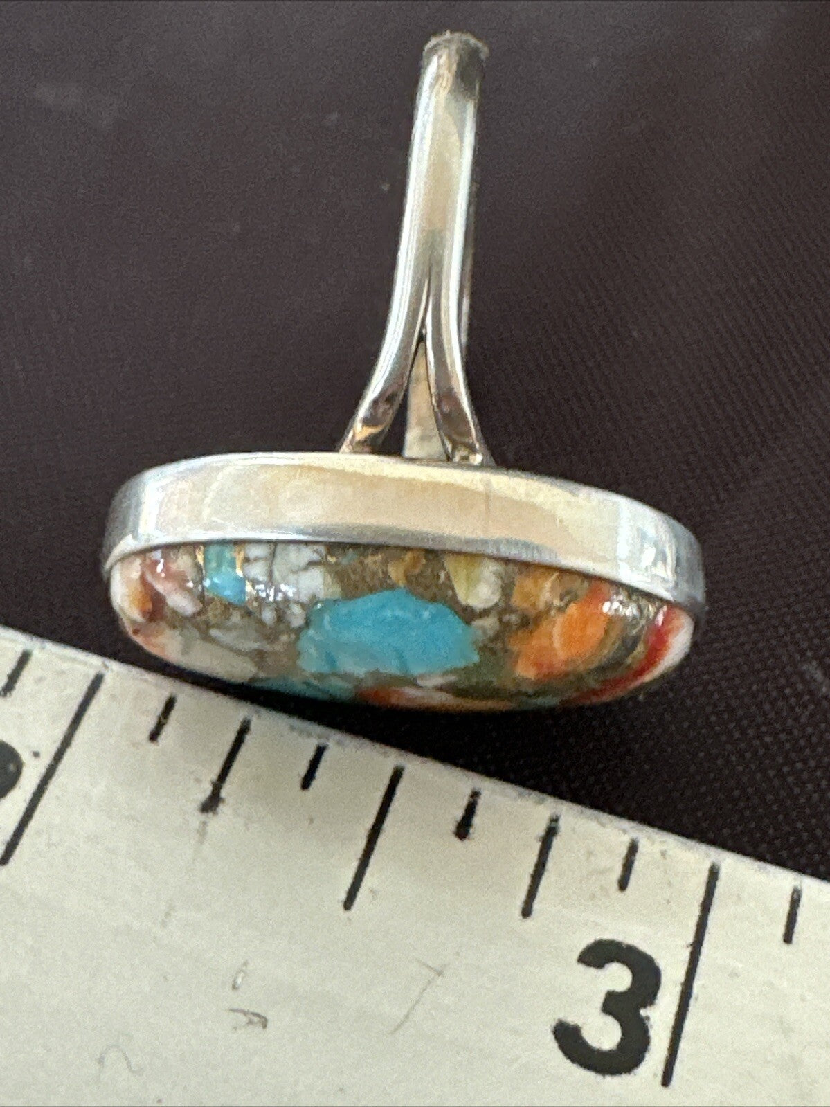 Blue Turquoise Orange Spiny Oyster Navajo Sterling Silver Ring Size 10 18207