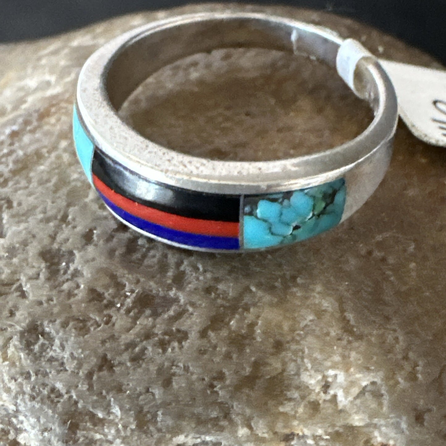 MultiColor Navajo Sterling Turquoise Spiny Oyster Inlay Ring Sz 6.5 18709