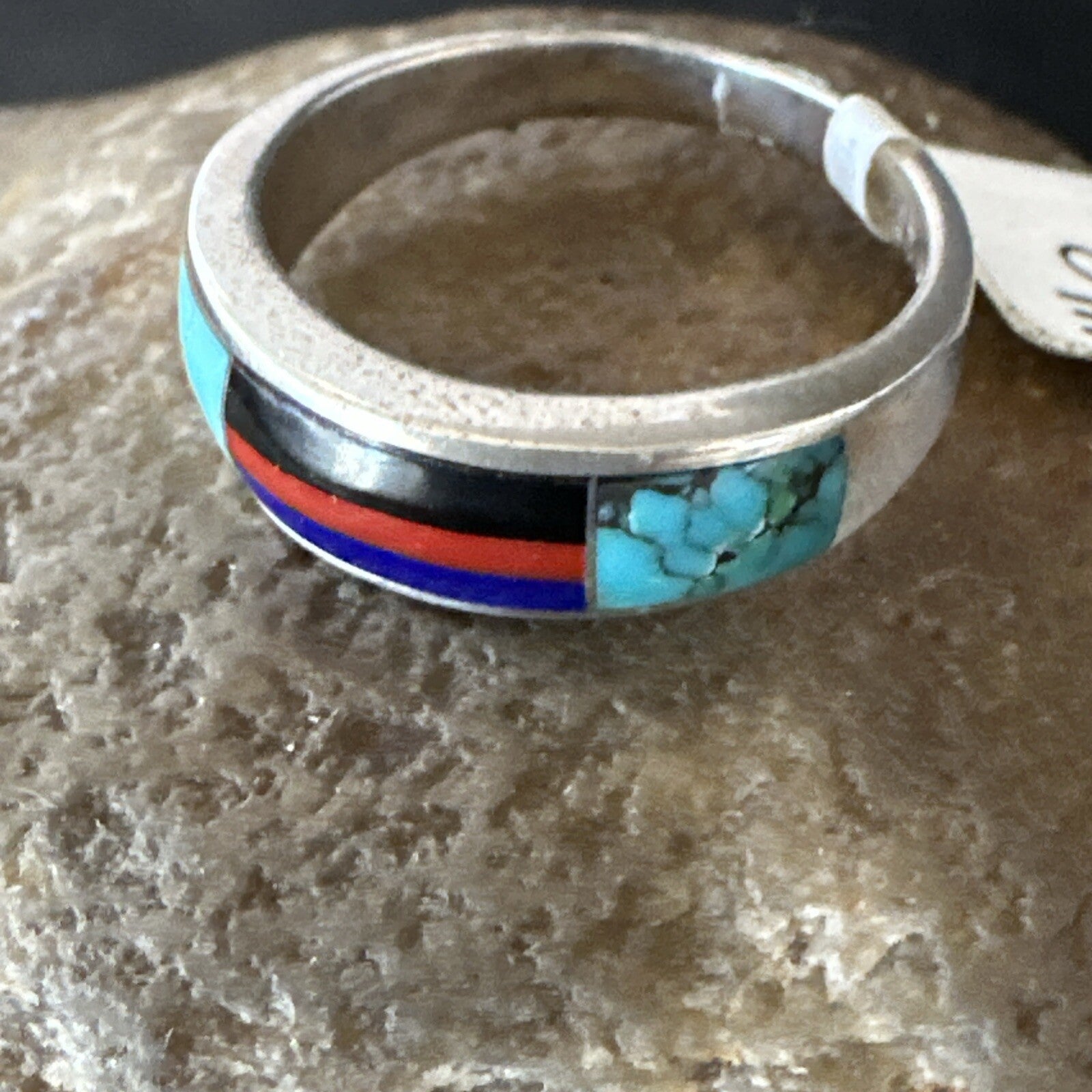 MultiColor Navajo Sterling Turquoise Spiny Oyster Inlay Ring Sz 6.5 18709