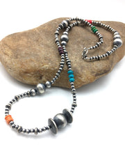 Navajo Pearls Bead Necklace 30"Long | Sterling Silver | Authentic Native American Handmade