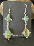 Navajo Green Turquoise Dangle Earrings 2" | Sterling Silver | Authentic Native American Handmade | 17695