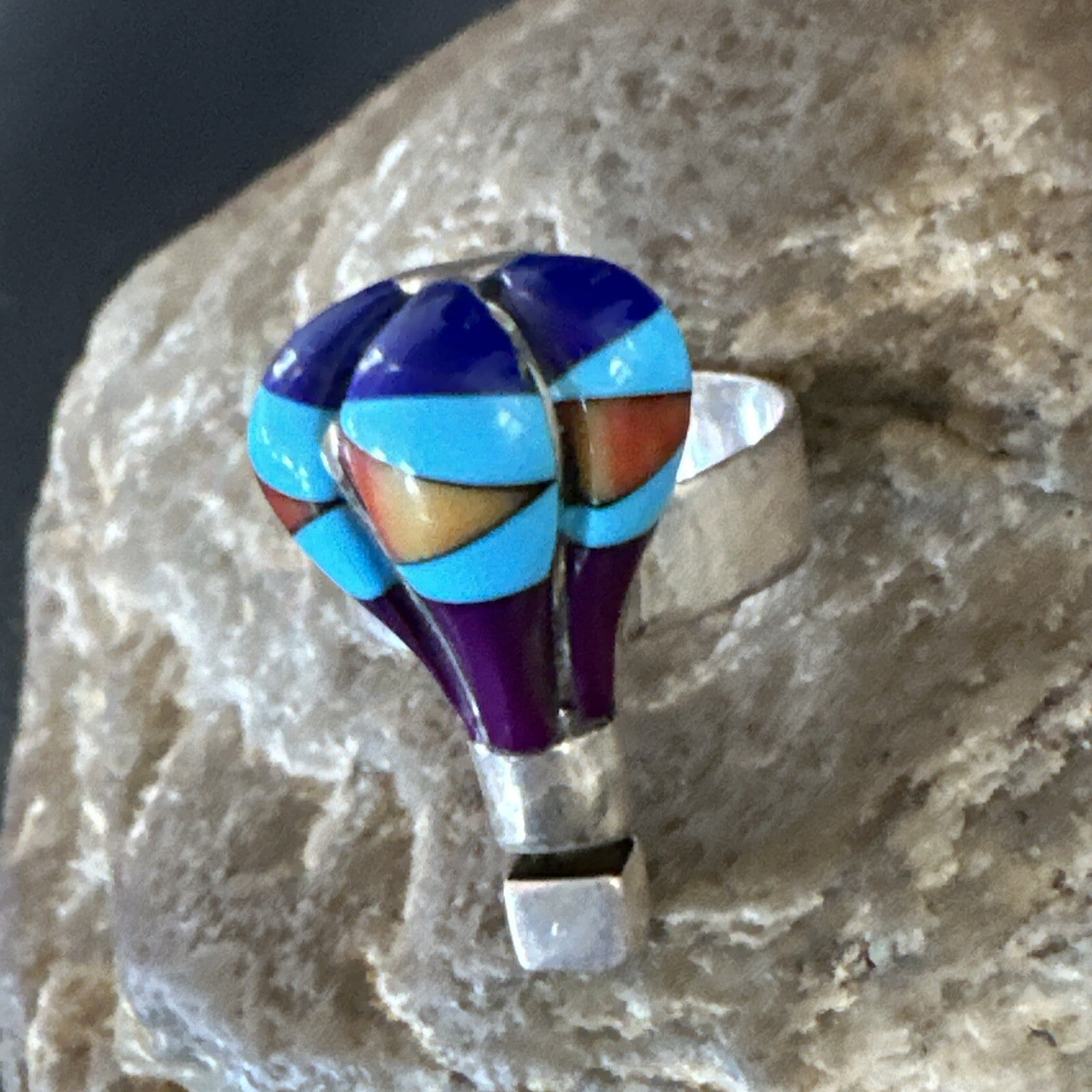 Navajo Balloon Blue Lapis Multicolor Turquoise Inlay Band Ring Sz 7 18190