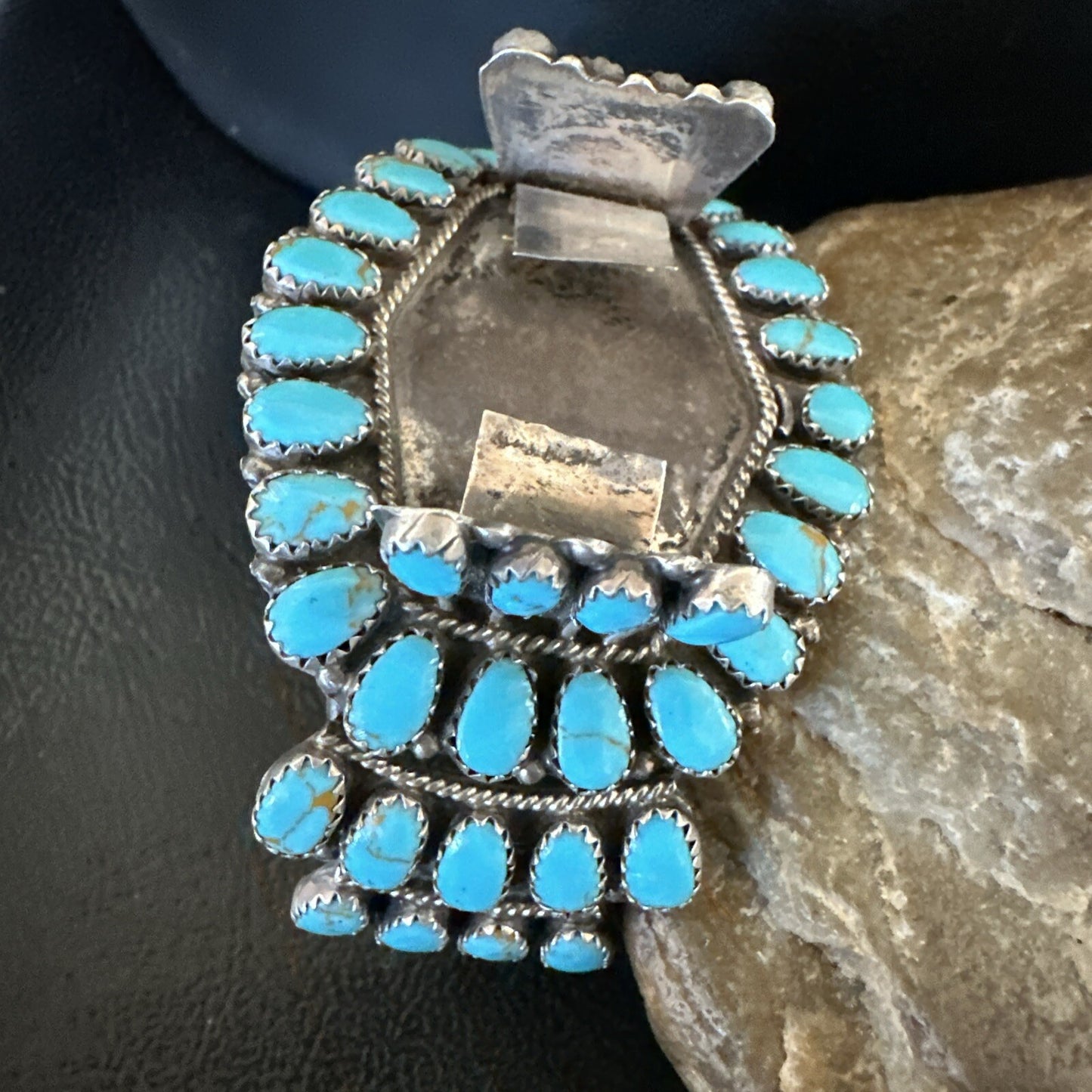 Men Blue Turquoise Navajo Sterling Silver Watch Cuff Bracelet 18160