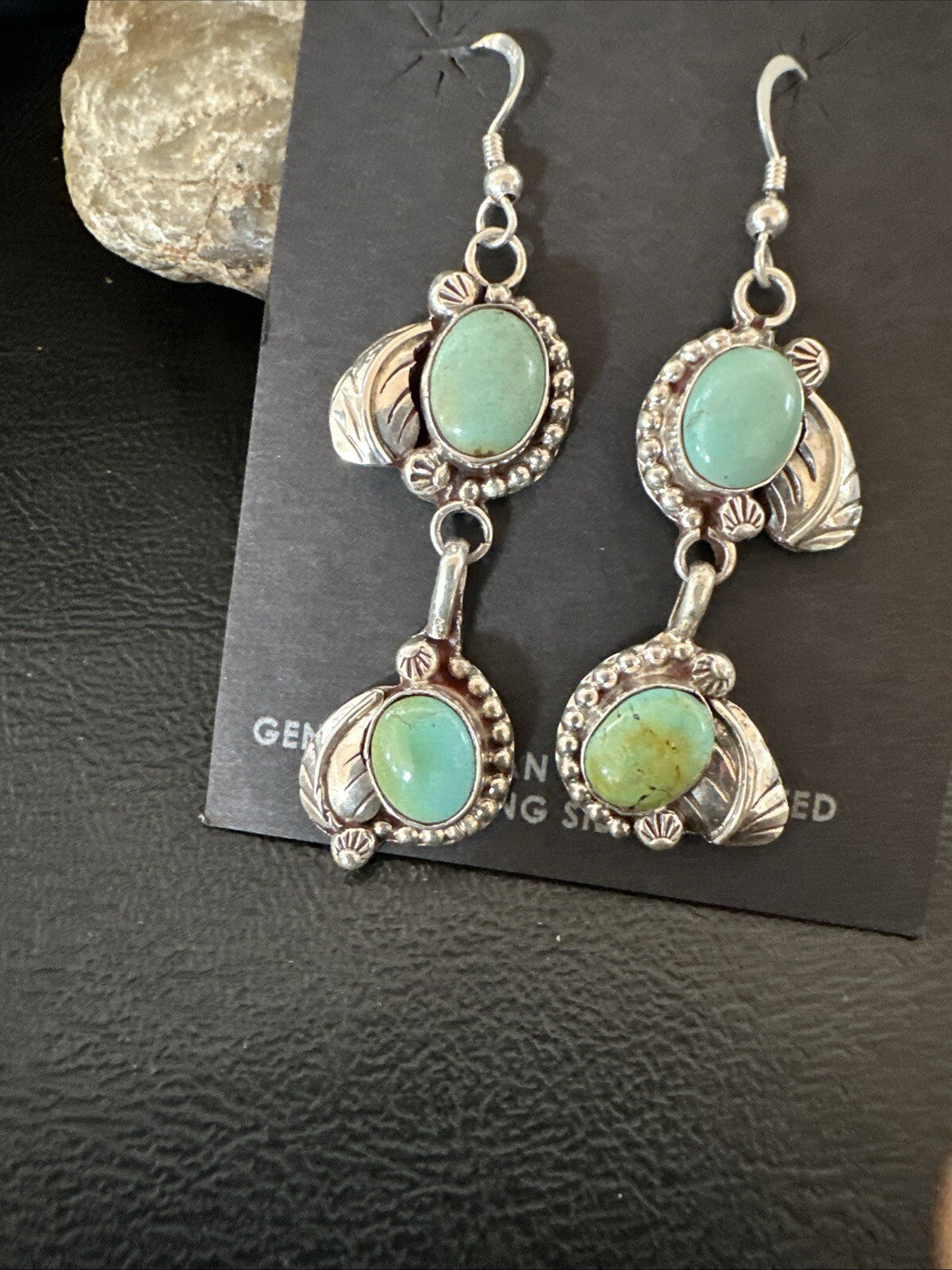 Navajo Green Royston Turquoise Sterling Silver Dangle Earrings 18804