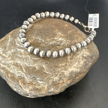 Native American Navajo 6mm Beads 7” Sterling Silver Bracelet 99967