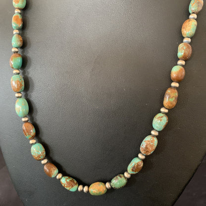Green Royston Turquoise Bead Navajo Sterling Silver Beads Necklace 11465