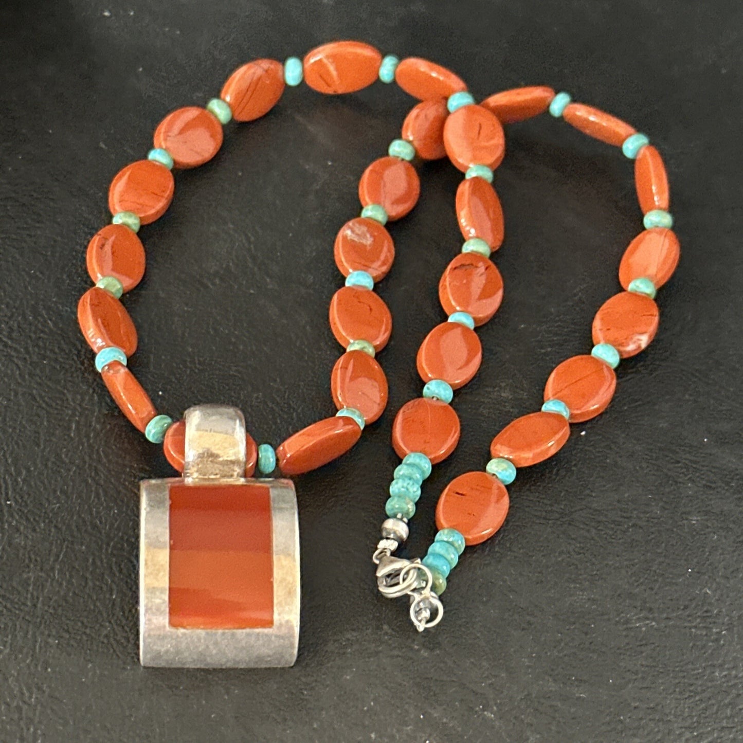 Carnelian Turquoise Navajo Pearls Sterling Silver Necklace Pendant 14375