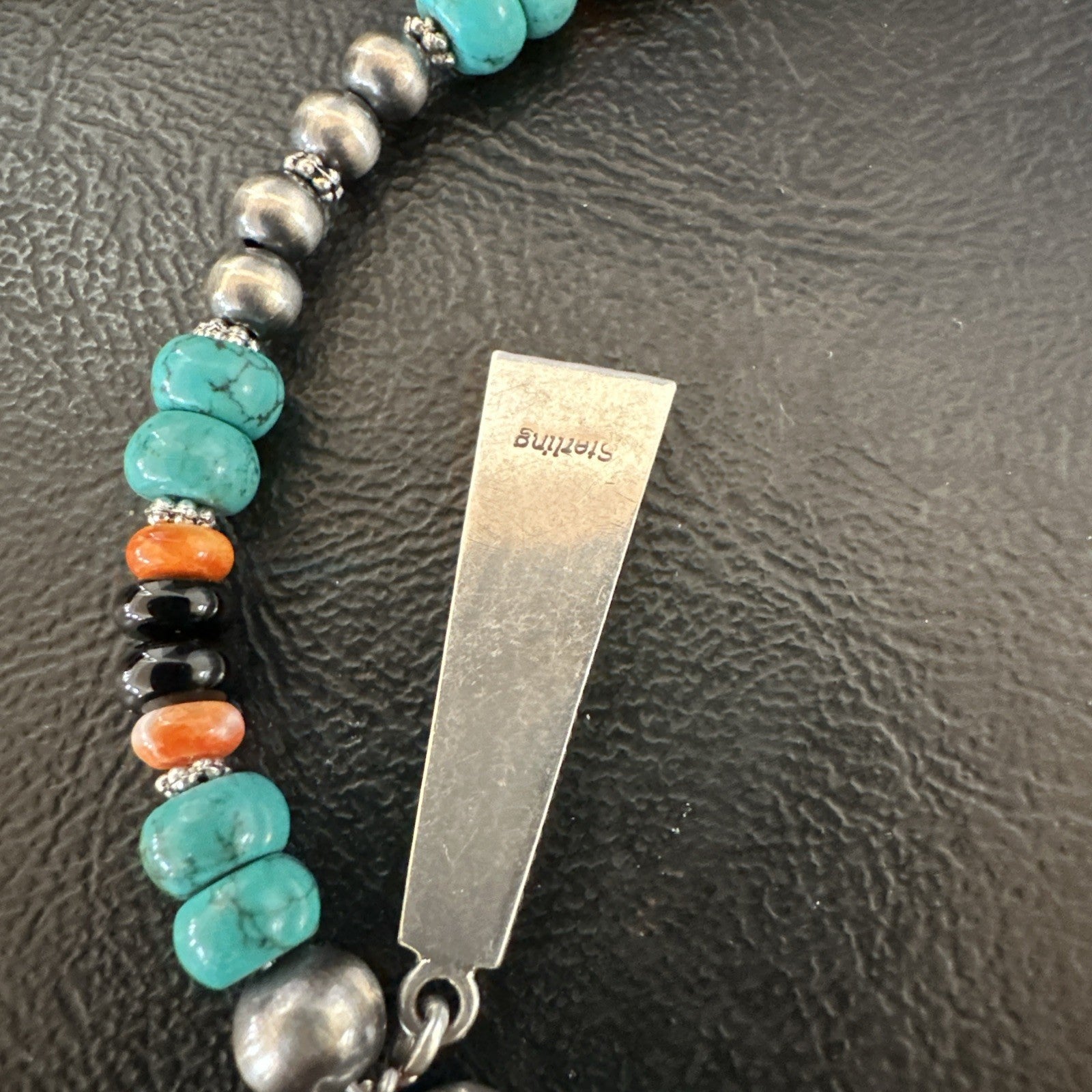 Multicolor Turquoise Spiny  Zuni Sterling Silver Inlay Pendant Necklace 19664
