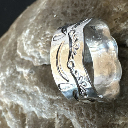 Mens Women Wedding Band Navajo Stamped Sterling Silver Ring Size 9.5 19064