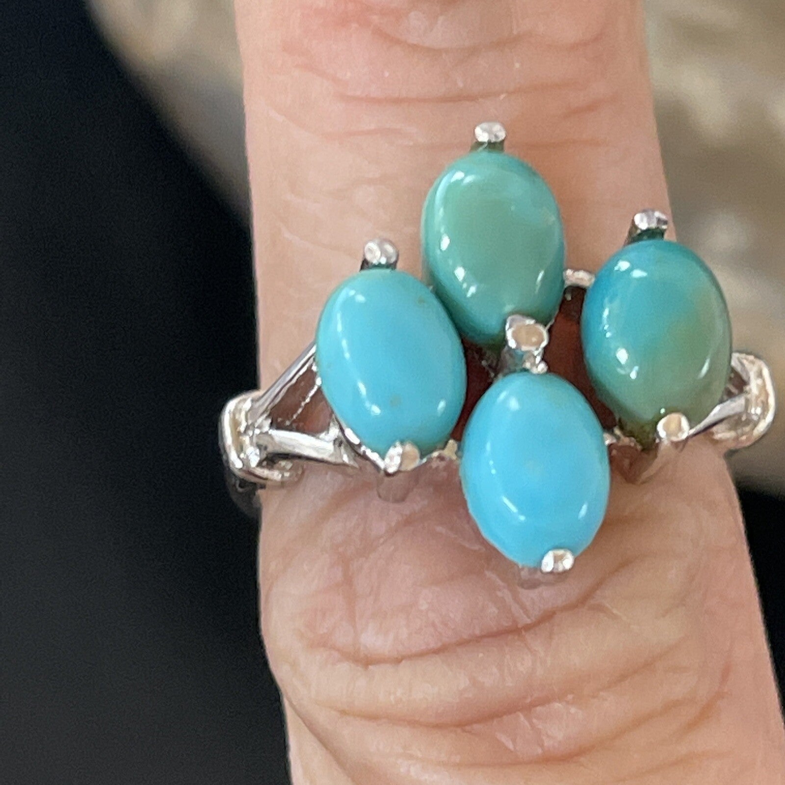 Blue Turquoise Navajo Sterling Silver Cluster Ring Size 6.5 11448