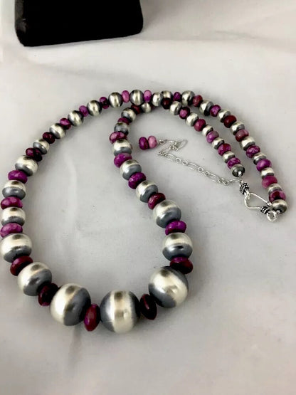 Graduated Purple Stone Sterling Silver Necklace Unisex 19" Rare