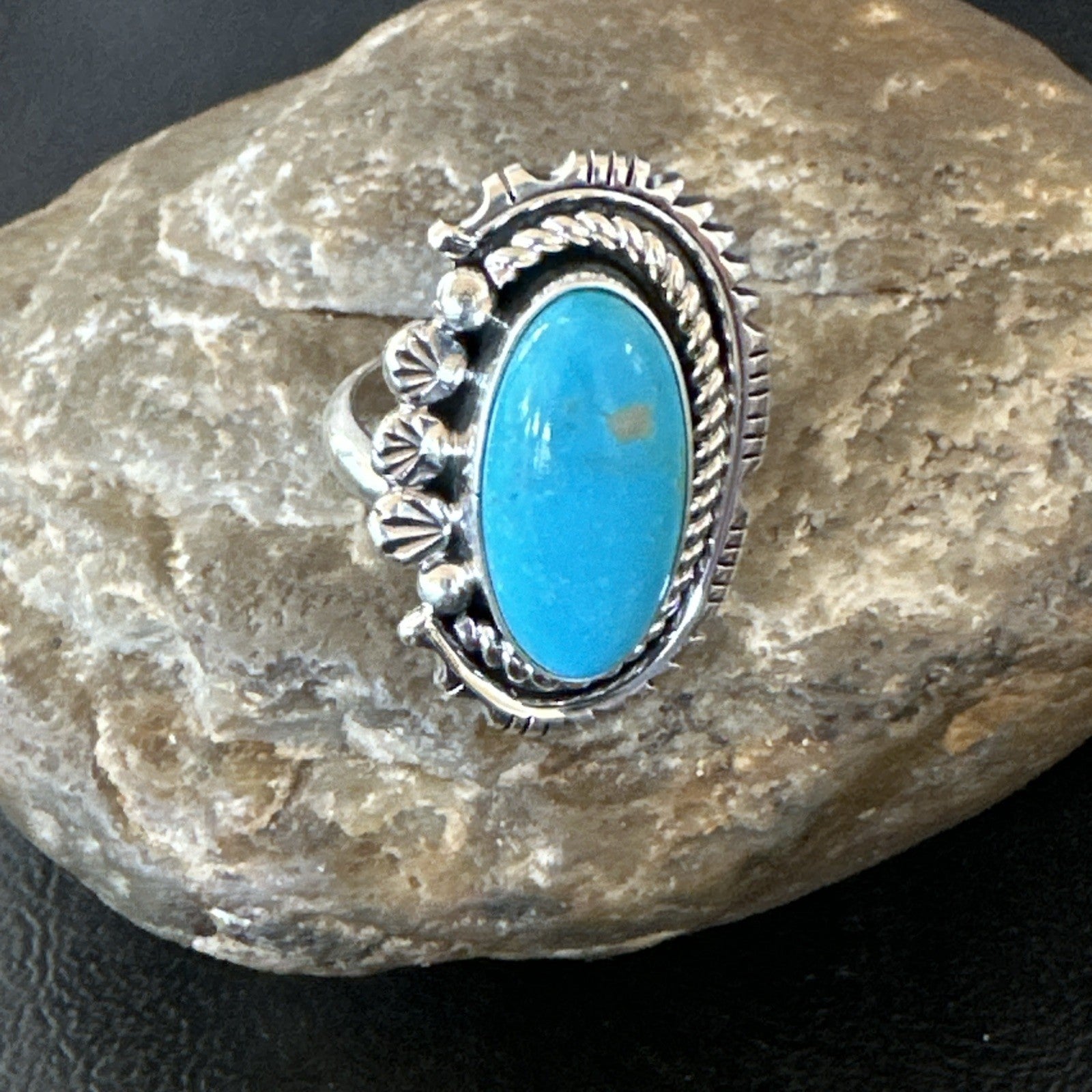 Yazzie Handmade Navajo Sterling Silver  Blue Kingman Turquoise Ring Sz 8.5 19627
