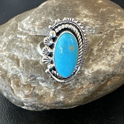 Yazzie Handmade Navajo Sterling Silver  Blue Kingman Turquoise Ring Sz 8.5 19627