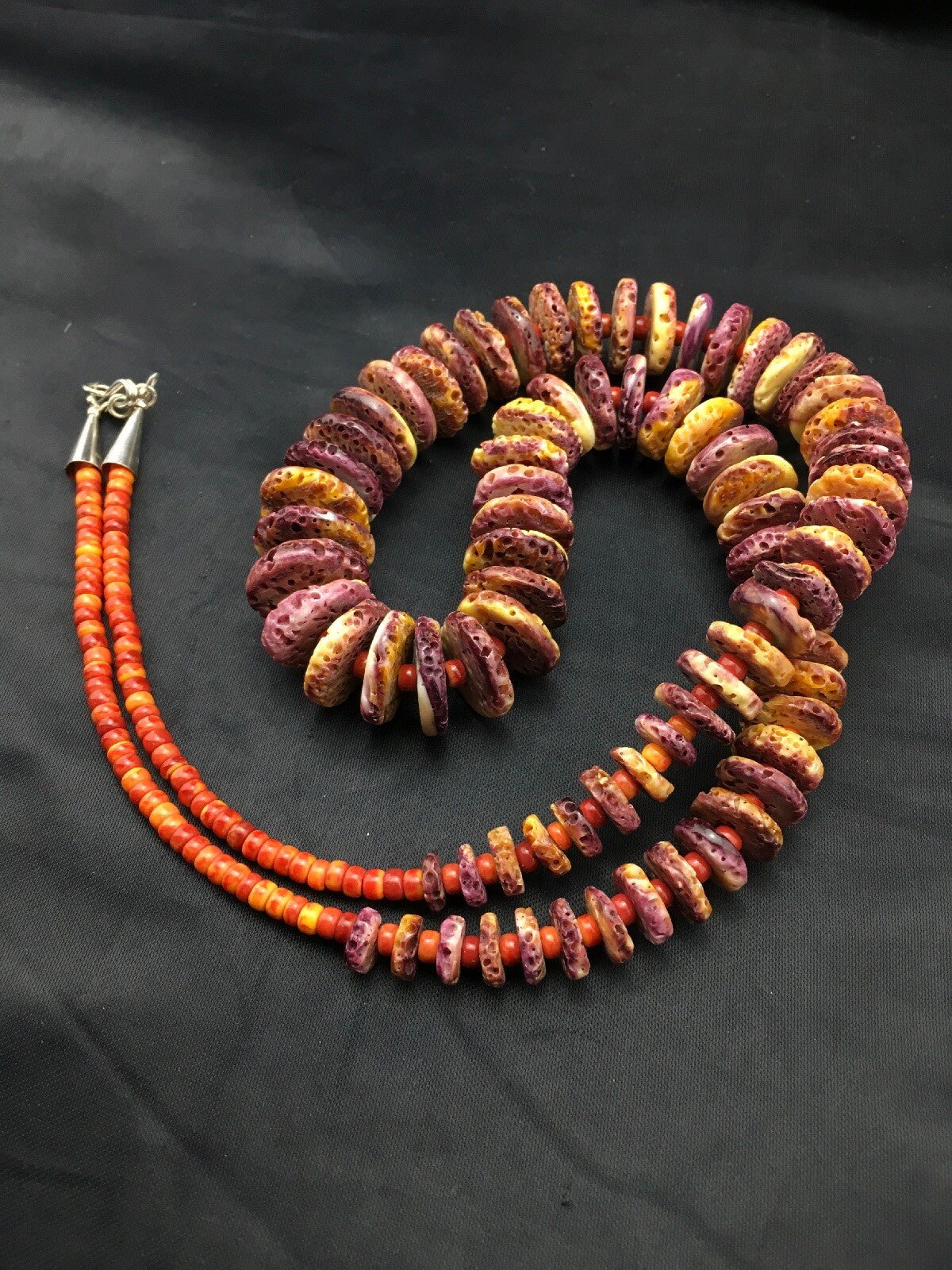 USA Mens Purple Spiny Oyster Bead Navajo Sterling Silver Necklace 28" 4256