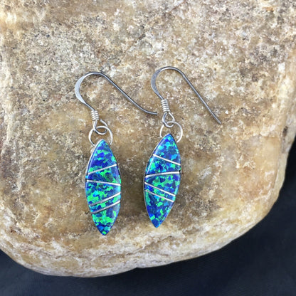 Blue Opal Inlay Navajo Indian Sterling Silver Earrings 2015