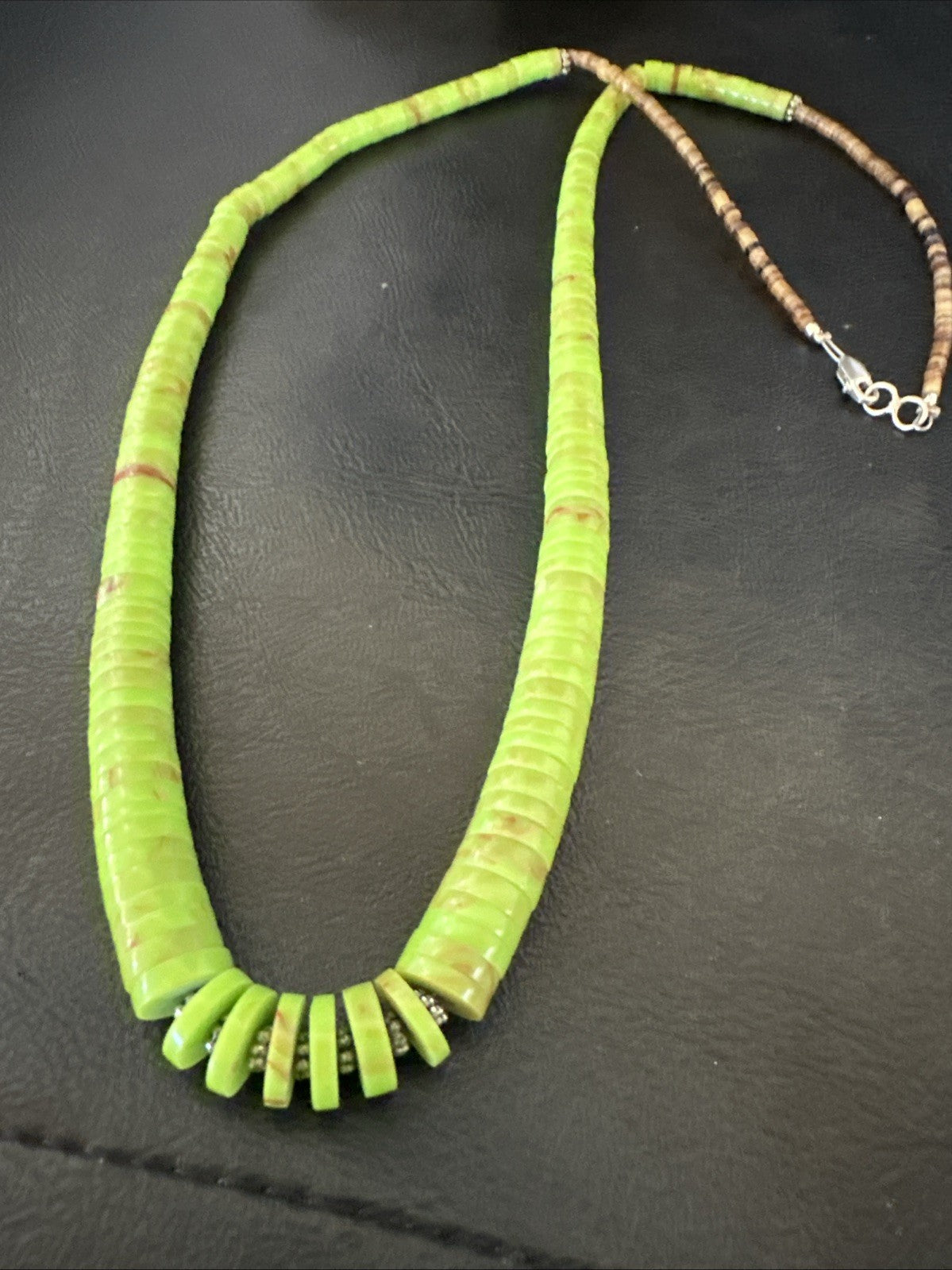 Green Gaspeite Stabilized Santo Domingo Sterling Silver Beads Necklace 24" 19456