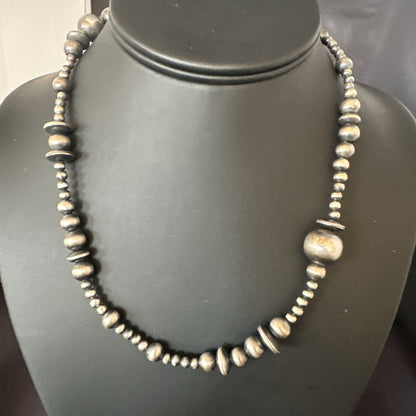 Mixed Bead Sterling Silver Navajo Pearls Necklace 18” 19221