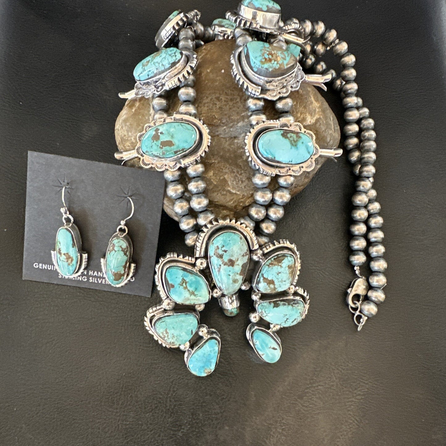 Royston Turquoise Navajo Squash Sterling Silver Naja Necklace Earrings 18237