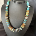Navajo Blue Green Turquoise Bead Necklace 20" | Sterling Silver | Authentic Native American Handmade | 14239