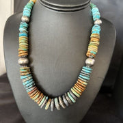 Navajo Blue Green Turquoise Bead Necklace 20" | Sterling Silver | Authentic Native American Handmade | 14239