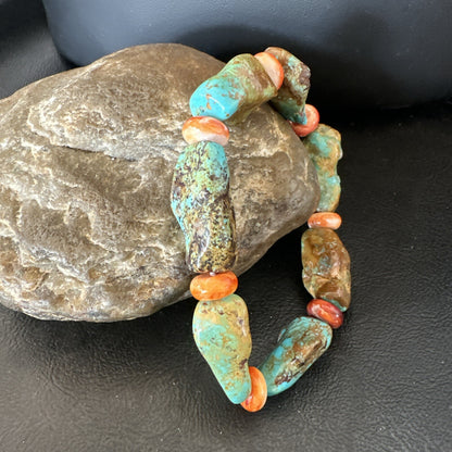 Mens Womens Green Turquoise Spiny Stretch Stone Friendship Bracelet 7" 18862