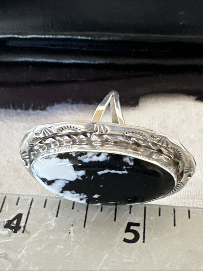 Black White Buffalo Turquoise Navajo Sterling Silver Ring Size 9.5 19809