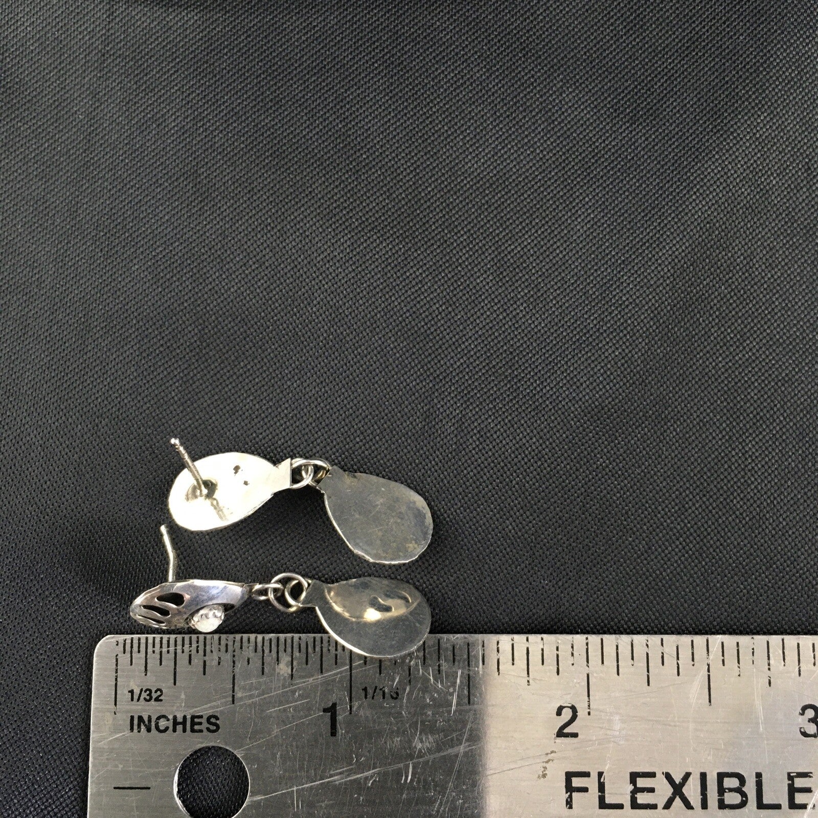 White Opal Navajo Sterling Silver Post Dangle Bear Paw Earrings 1.30" 08694