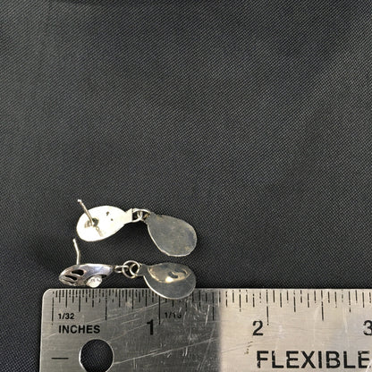 White Opal Navajo Sterling Silver Post Dangle Bear Paw Earrings 1.30" 08694