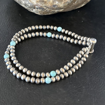 Native Navajo Sterling Silver Blue Turquoise Bracelet 2S 7.5" 14385