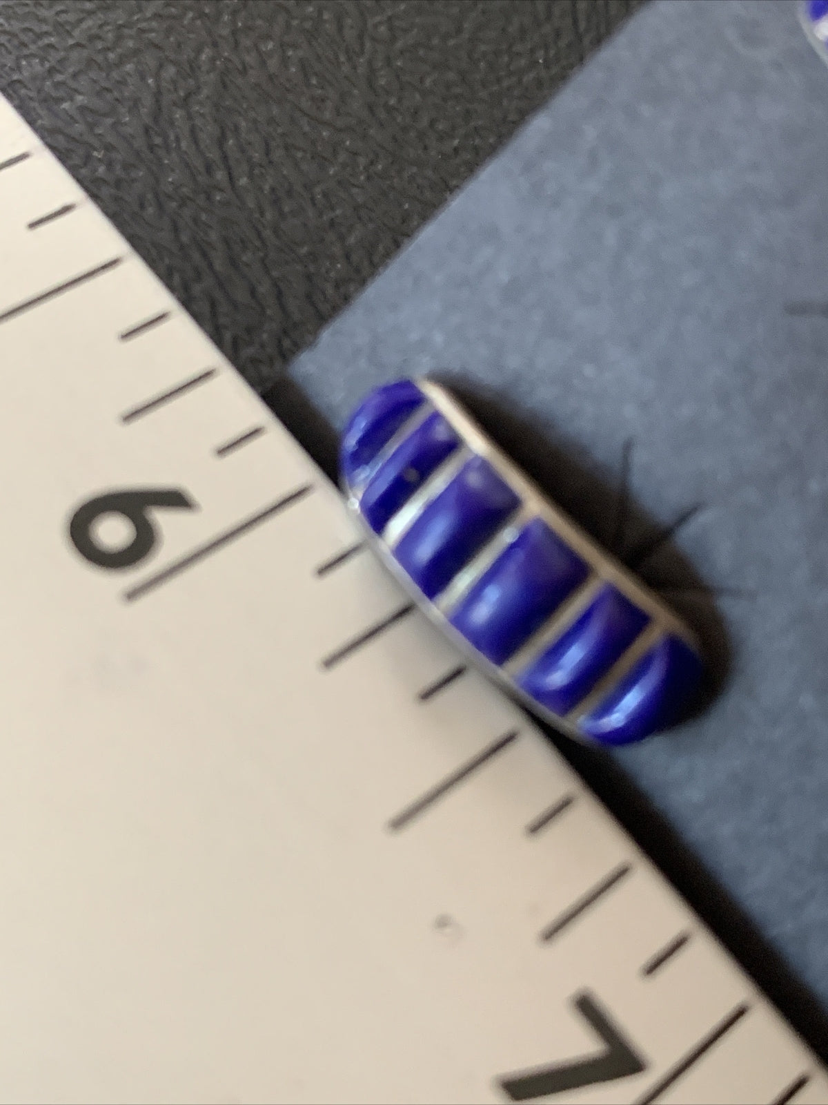 Blue Lapis Sterling Silver Multi-Stone Post Stud Inlay Earrings 0.5" 12708