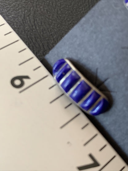 Blue Lapis Sterling Silver Multi-Stone Post Stud Inlay Earrings 0.5" 12708