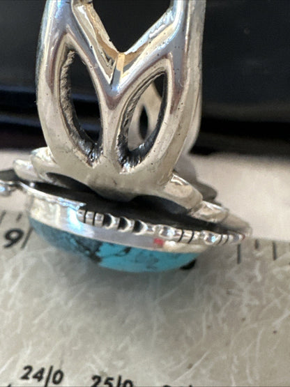 Yazzie Mens Blue Turquoise Navajo Sterling Silver Tufa Cast Cuff Bracelet 19693