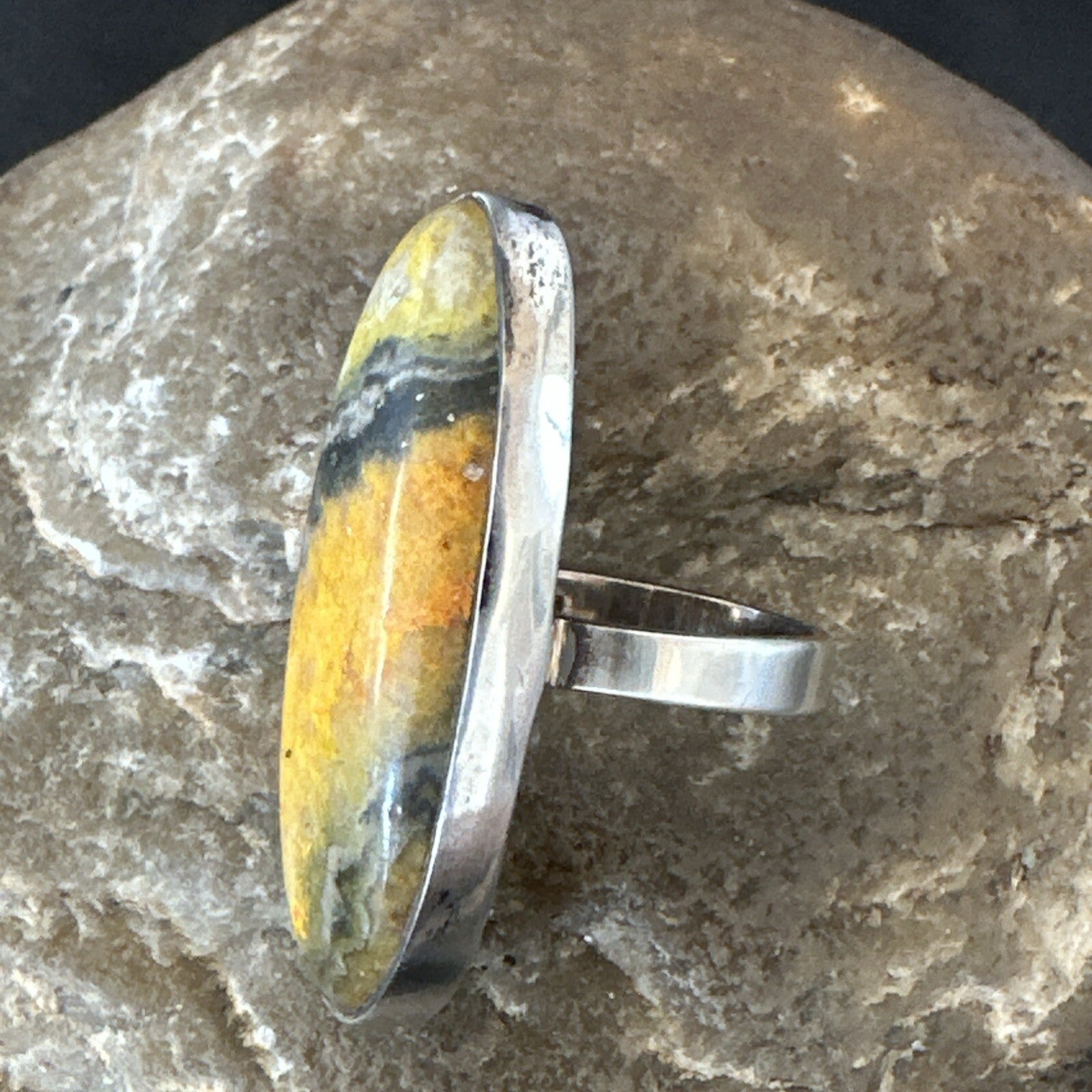 Yellow BumbleBee Jasper Navajo Sterling Silver Ring Size 7 18680