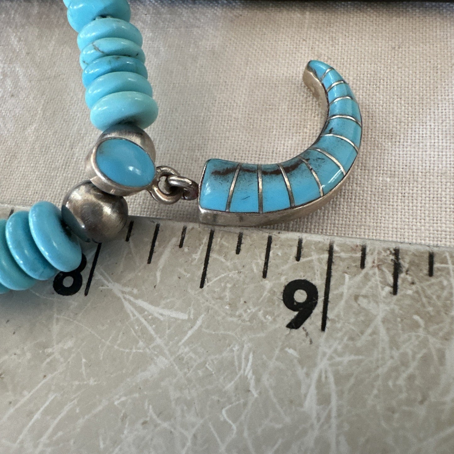 Blue Turquoise Inlay Pendant Navajo Sterling Silver Necklace 19515