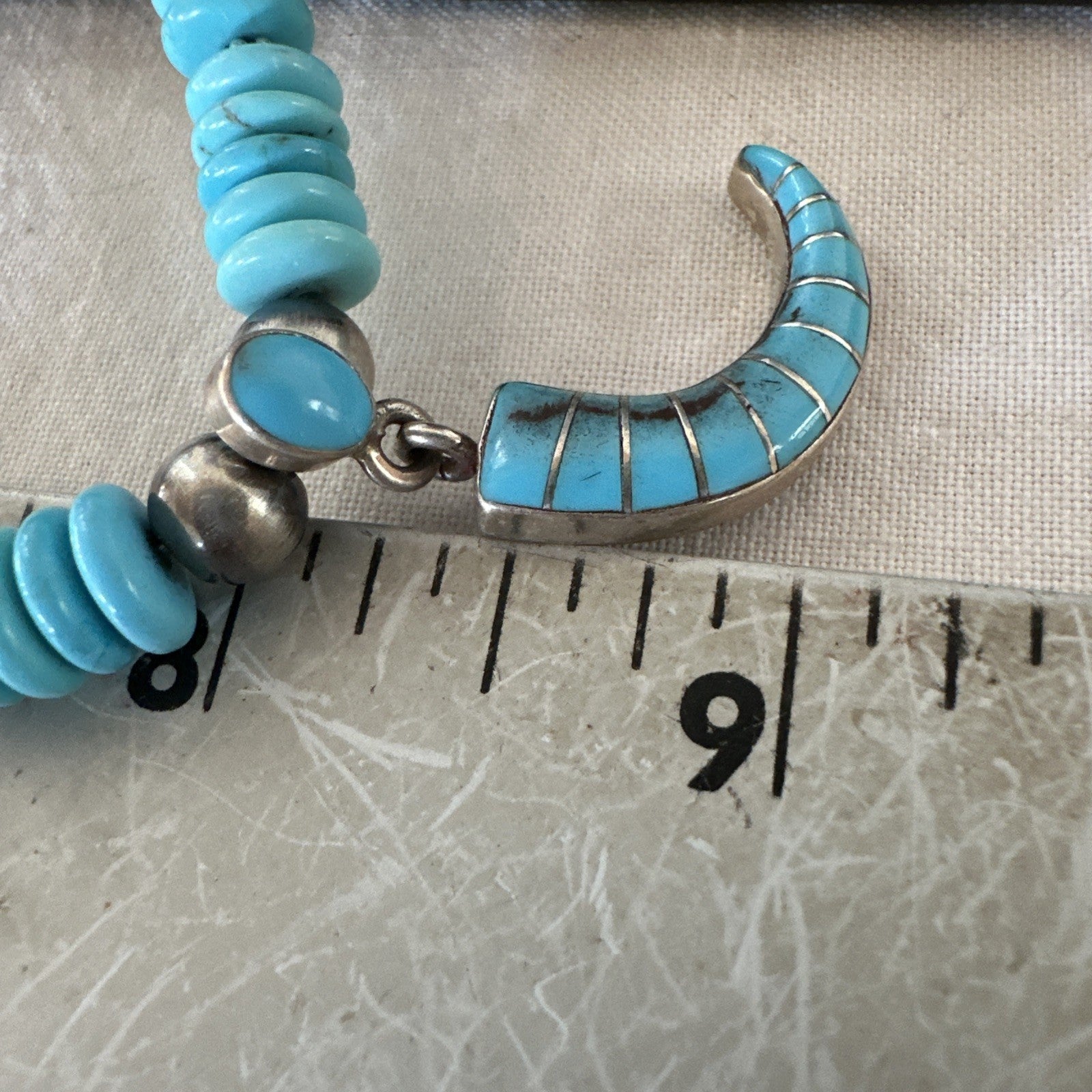 Blue Turquoise Inlay Pendant Navajo Sterling Silver Necklace 19515