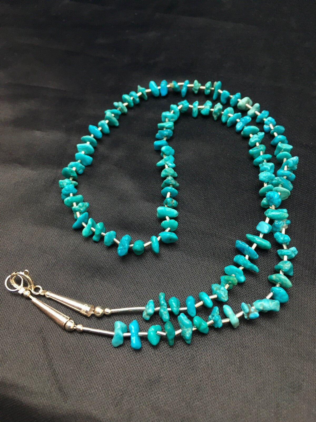 Blue Nugget Turquoise Navajo Sterling Silver Heishi Necklace 19" 08959