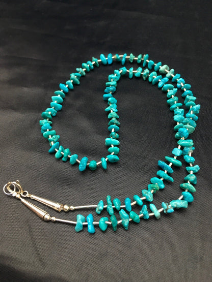 Blue Nugget Turquoise Navajo Sterling Silver Heishi Necklace 19" 08959