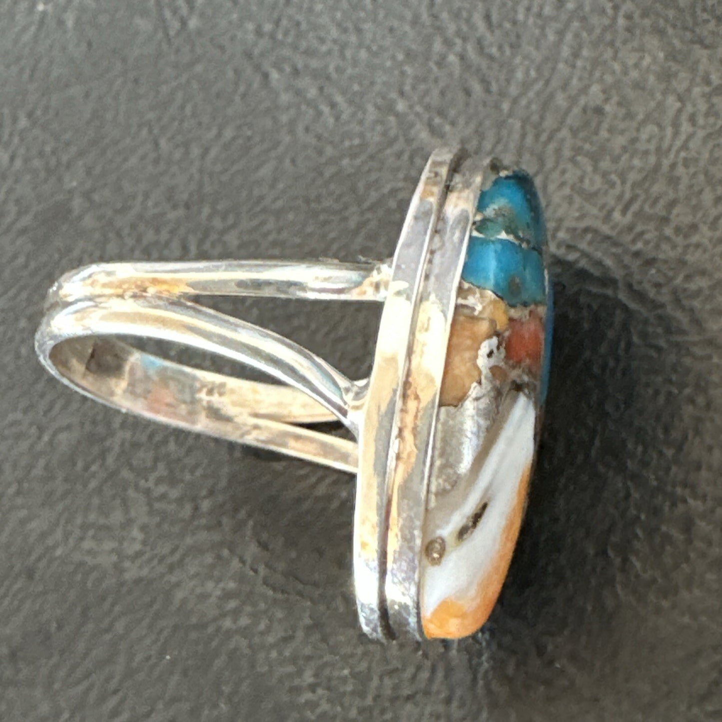 Blue Turquoise Spiny Oyster Southwestern Sterling Silver Ring Size 11 18448