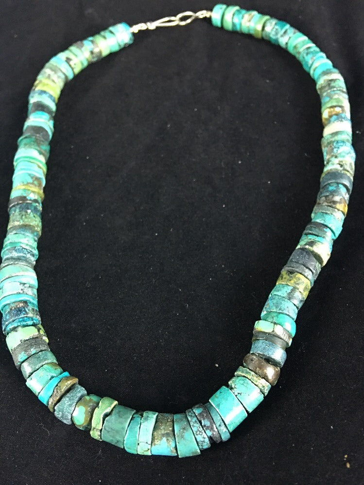 Turquoise Bead 8 mm Heishi Navajo Sterling Silver Necklace 20” 1135