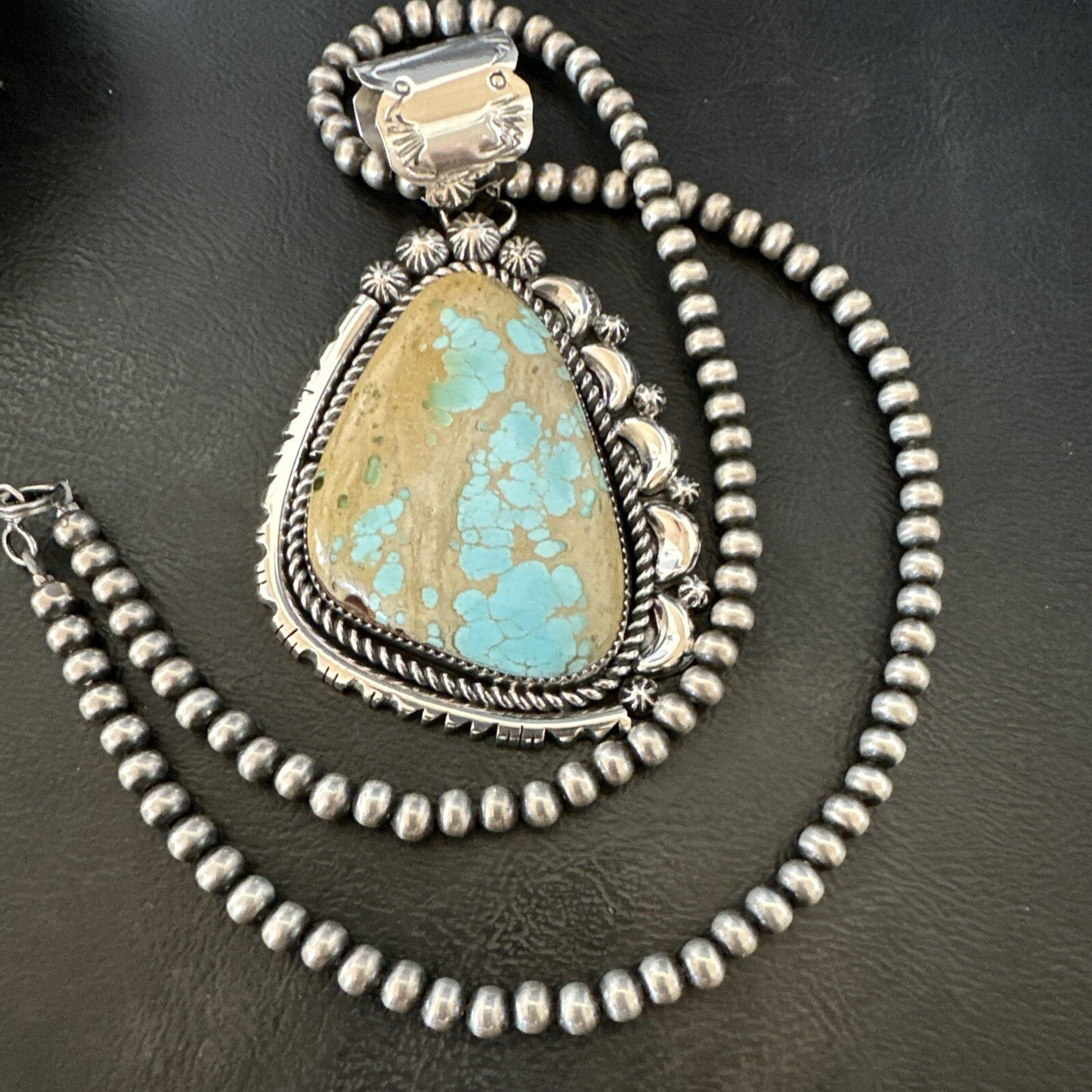 XXL Mens Royston Turquoise Pendant Navajo Pearls Sterling Silver Necklace 18744
