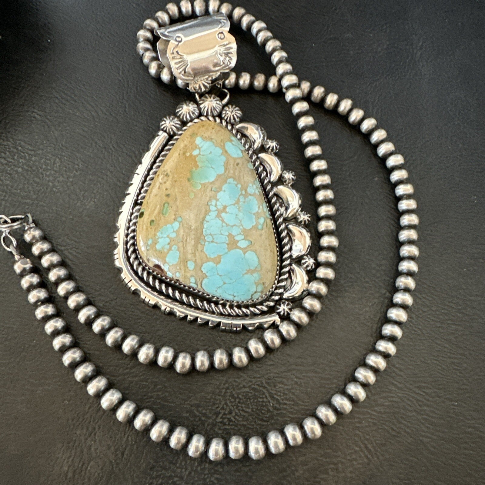 XXL Mens Royston Turquoise Pendant Navajo Pearls Sterling Silver Necklace 18744