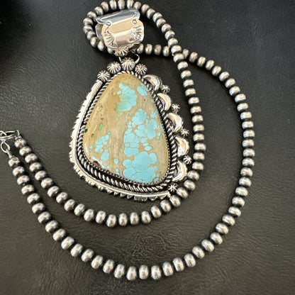 XXL Mens Royston Turquoise Pendant Navajo Pearls Sterling Silver Necklace 18744